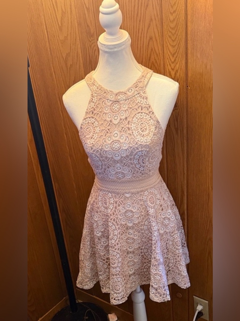 Pink & White Lace Mini Dress
